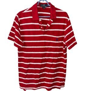 Polo Ralph Lauren men’s red white striped polo shirt 100% cotton (size large)